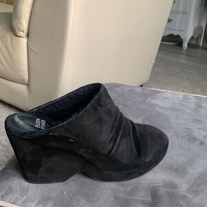 Eileen Fisher Fleece Lined Wedge Mule Size 8 1/2 Black‎ Suede fur